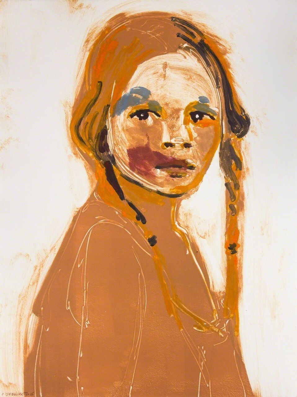 Makeup (Red and Blue) by Claire Tabouret, a child's face marked with vivid red and blue